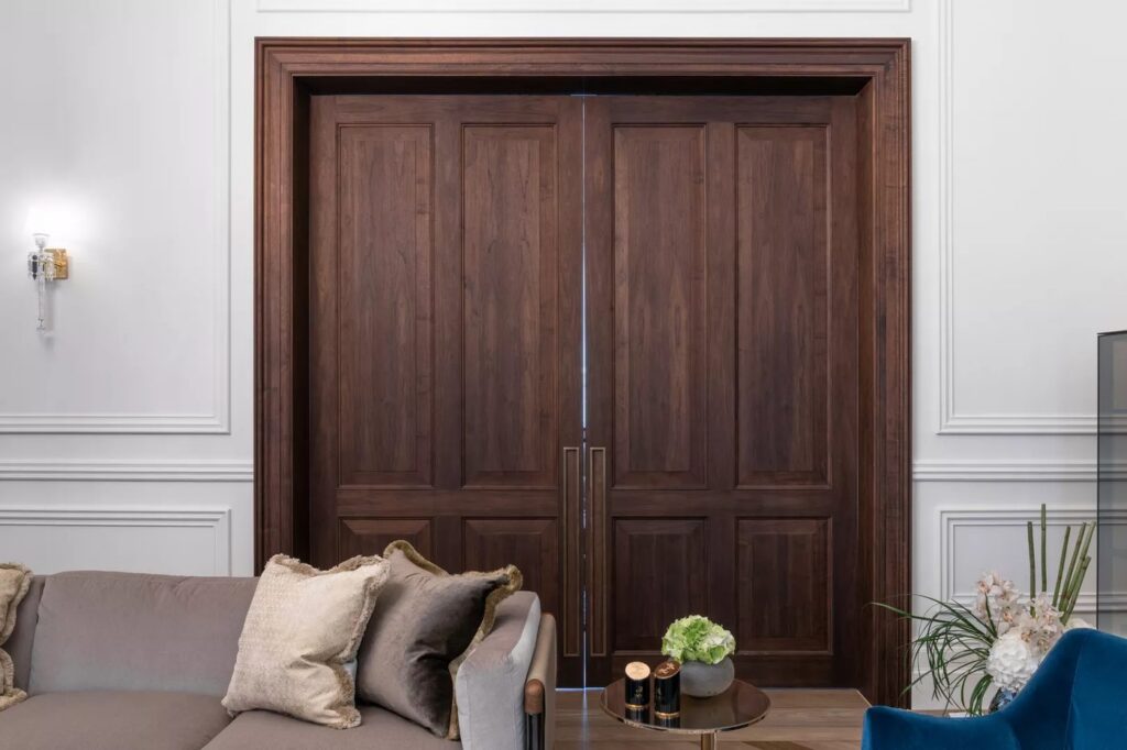 Joseph Giles Flush Pulls in Antique Brass — Living Room