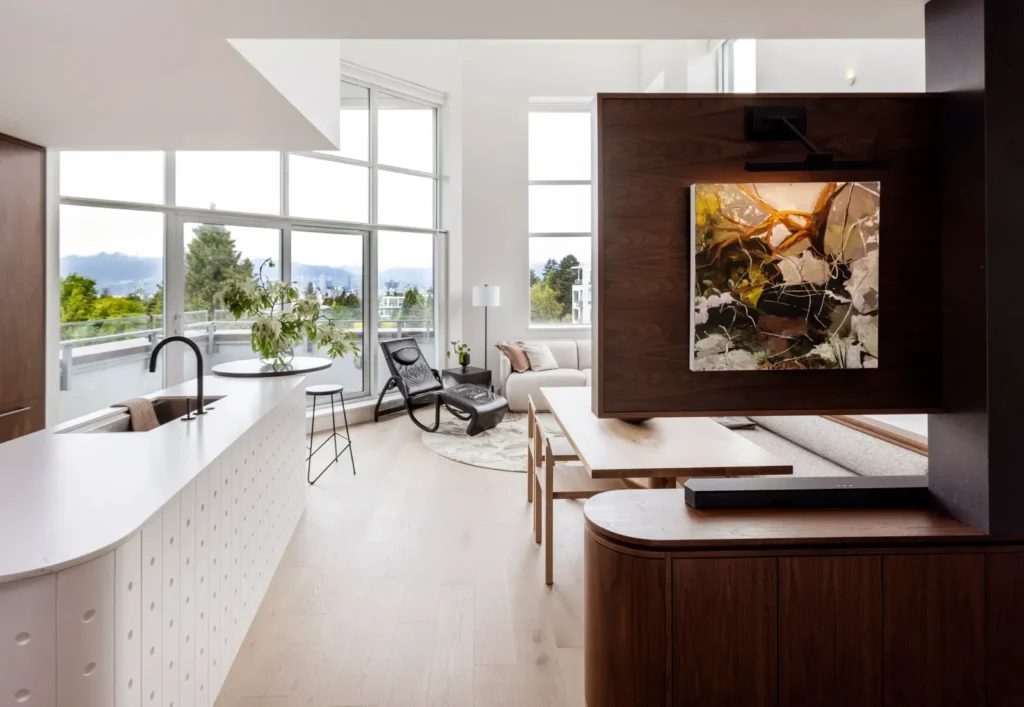 Cambie Street Penthouse — living area and art screen