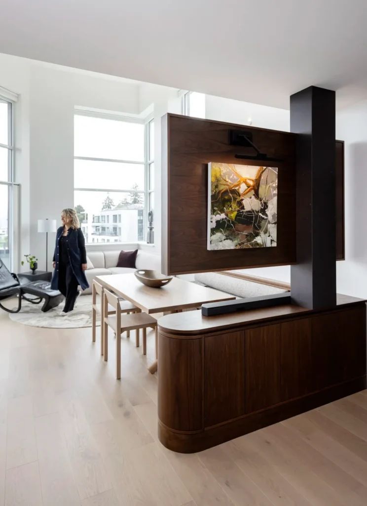 Cambie Street Penthouse — walnut room divider