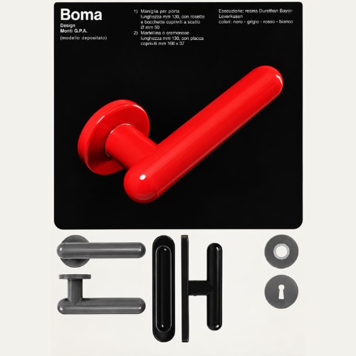 Boma door handle by Monti G.P.A., the first coloured plastic door handle, 1970