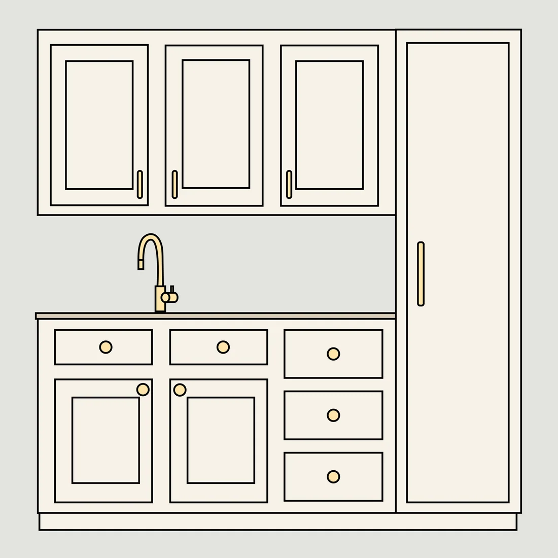 Pulls above, knobs below